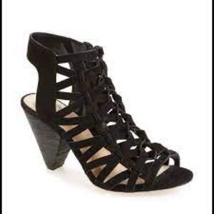Vince Camuto Elishan Caged Peep Toe Gladiator Sandals / Booties Size 7.5 Black